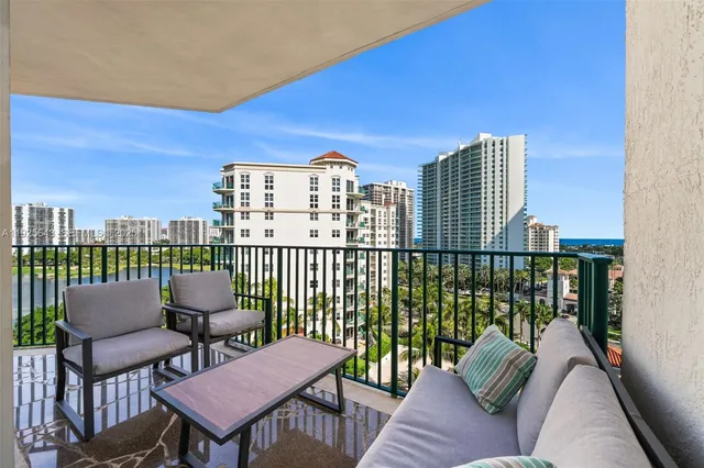 a balcony with furniture