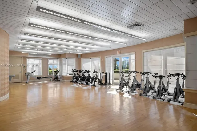 a view of a room with gym equipment
