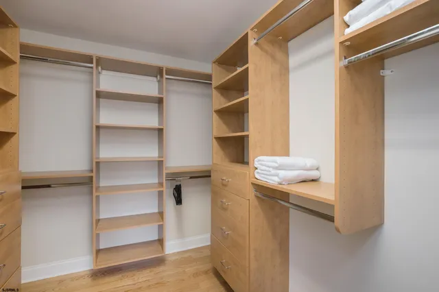 a view of walk in closet with empty racks