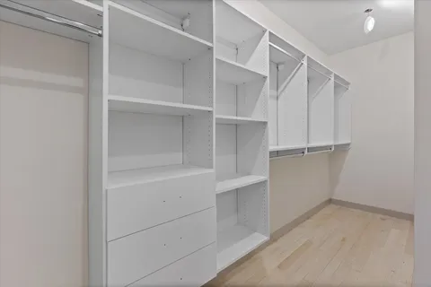 a view of walk in closet with empty racks