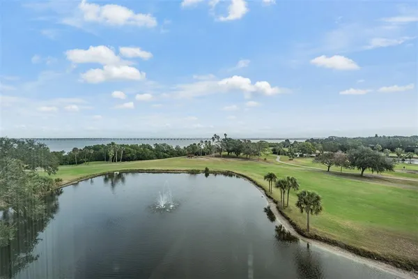 a view of a lake with a city