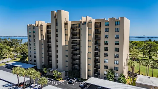 a view of a building with a garden