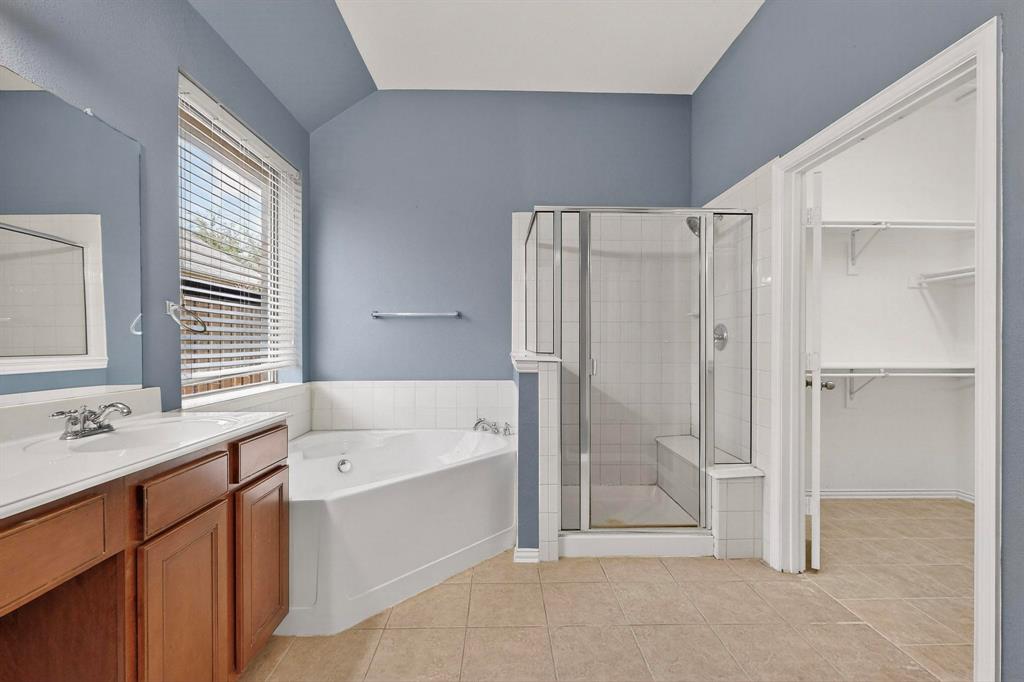 1122 Leafy Glade Road Forney, TX 75126 - Photo 12 of 19 a bathroom with a tub a sink and a large mirror