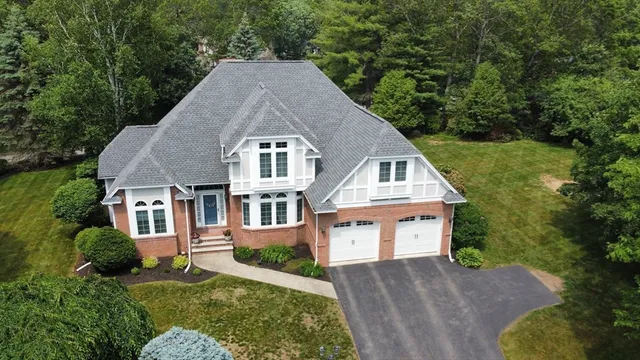 a aerial view of a house yard