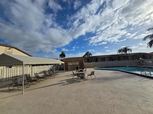 a view of a park with palm trees