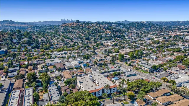 an aerial view of a large building