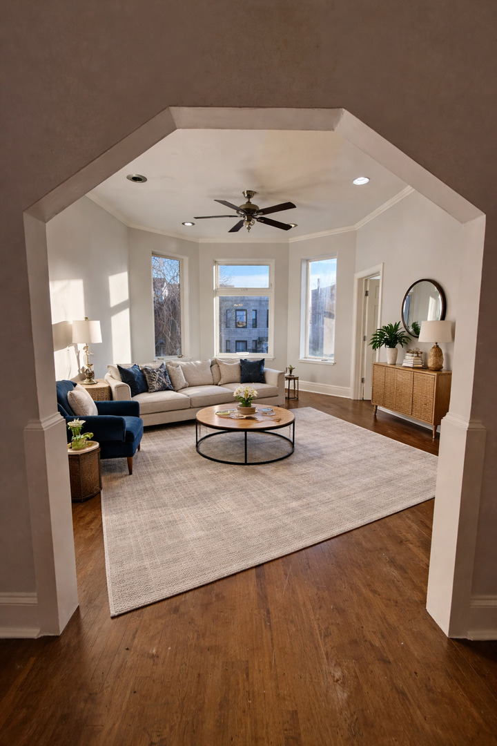 3252 West Crystal Street, Unit 2 Chicago, IL 60651 - Photo 3 of 13 a living room with furniture window and wooden floor