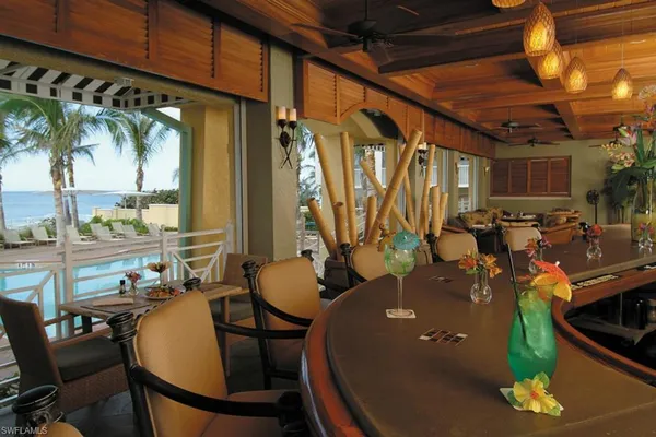 a view of a tables and chairs in patio