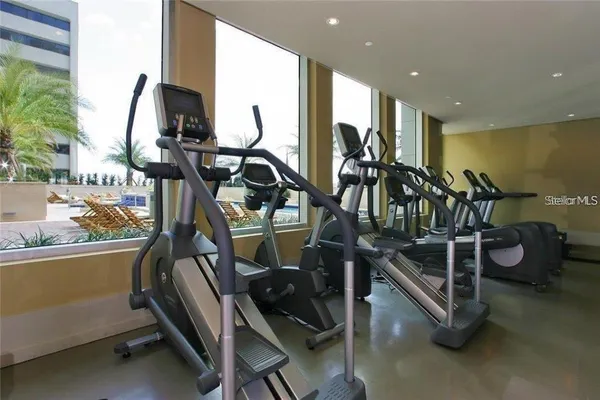 a view of a room with gym equipment