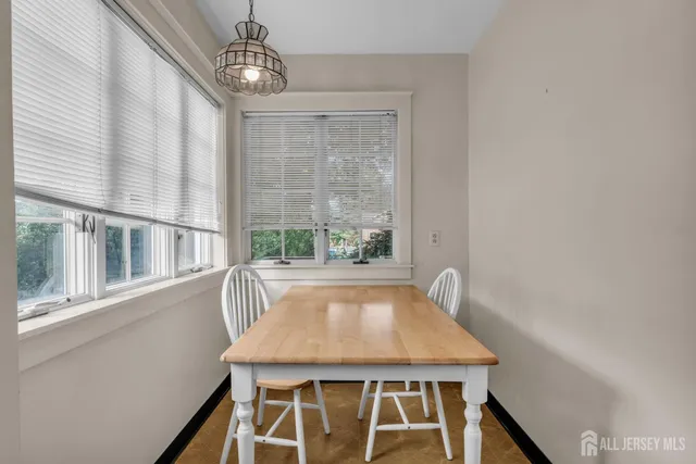 a dining room with window