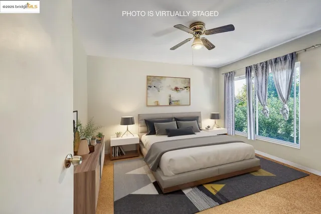 a bedroom with a bed and window