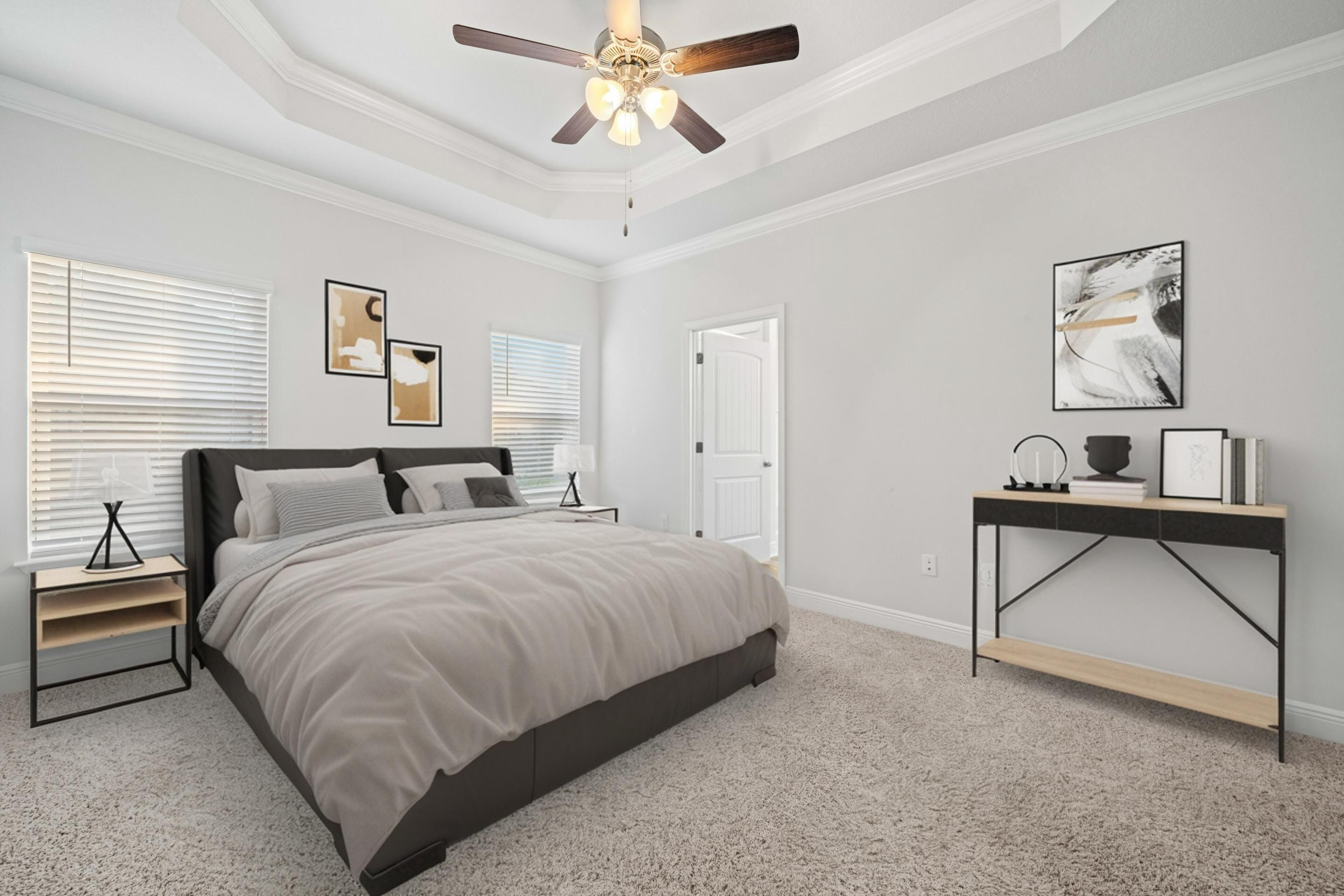 521 Cornelia Street Freeport, FL 32439 - Photo 19 of 39 a bedroom with bed and a chandelier