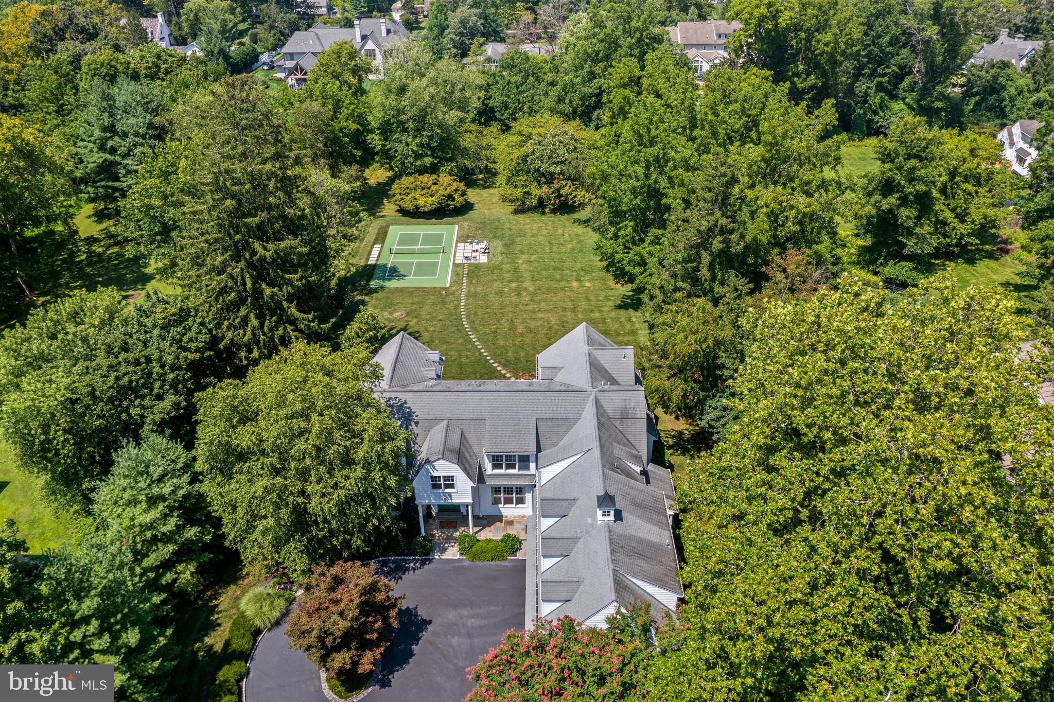 225 Sugartown Road Devon, PA 19333 - Photo 2 of 74 Aerial view of house & pickleball court