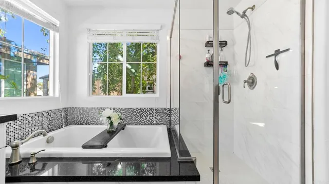 a bathroom with a bath tub