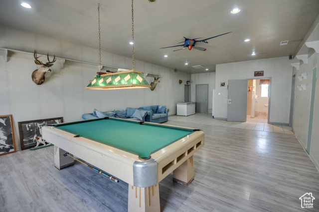 2373 East 190 North Beaver, UT 84713 - Photo 21 of 54 Rec room featuring billiards, light wood-style floors, recessed lighting, and a ceiling fan