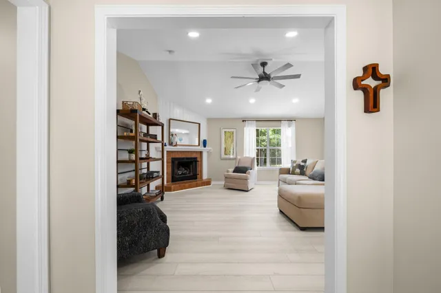 a bathroom with a sink vanity and a mirror