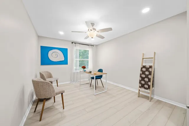 a view of a lake from a yard