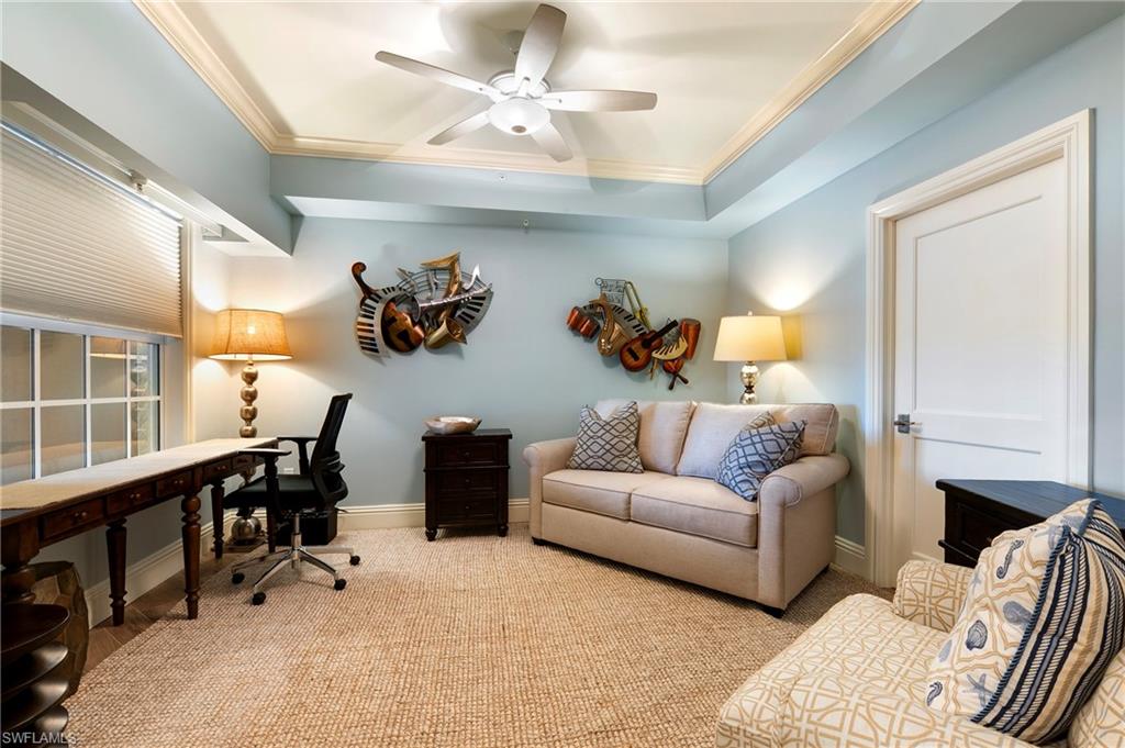 451 Bayfront Place, Unit 5407 Naples, FL 34102 - Photo 30 of 45 Office space featuring ornamental molding, a ceiling fan, and a raised ceiling