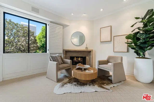 a living room with furniture a window and a fireplace