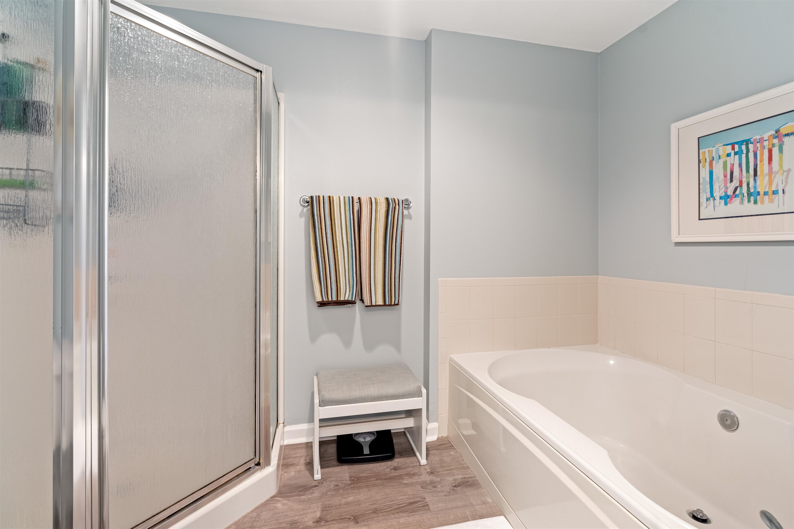 255 Atlantis Circle, Unit D202 St. Augustine Beach, FL 32080 - Photo 23 of 45 a bathroom with a bathtub and a shower