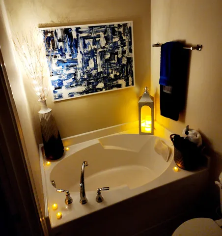 a bathroom with a bathtub