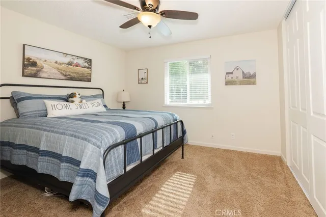 a bedroom with a large bed a rug and a window