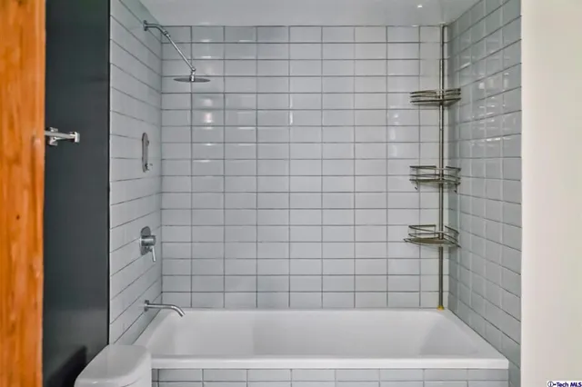 a bathroom with a bathtub