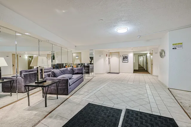 a living room with furniture and a rug