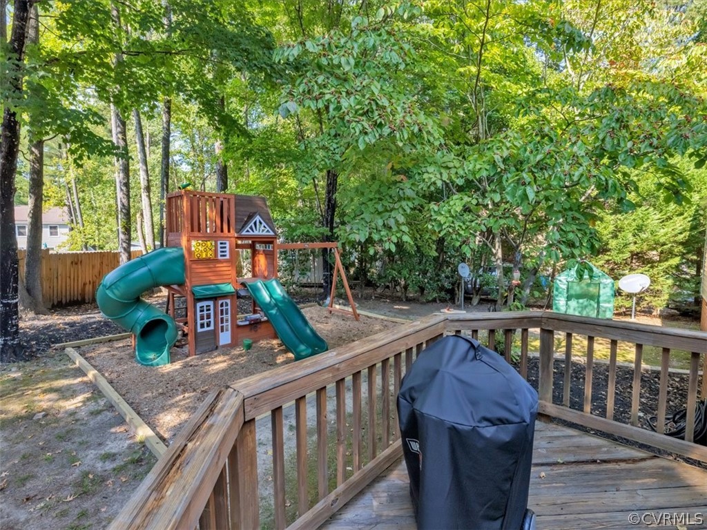 7024 Pointer Ridge Road Midlothian, VA 23112 - Photo 21 of 24 a view of a deck with two chairs and wooden fence