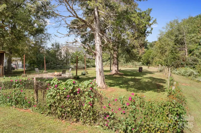 a view of a yard with swimming pool