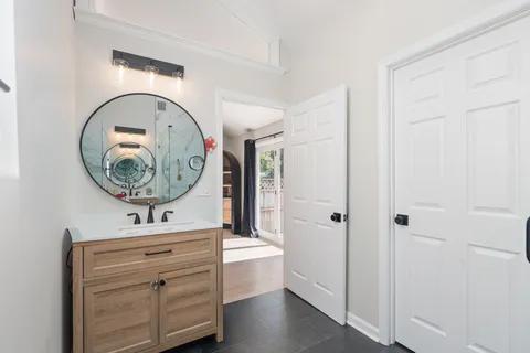 a backyard of a house with lots of green space