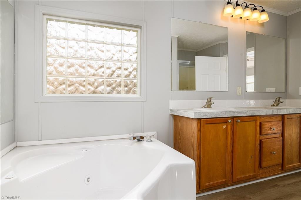 1591 Carson Road Pilot Mountain, NC 27041 - Photo 19 of 50 Beautiful double sink vanity with privacy glass in primary bath