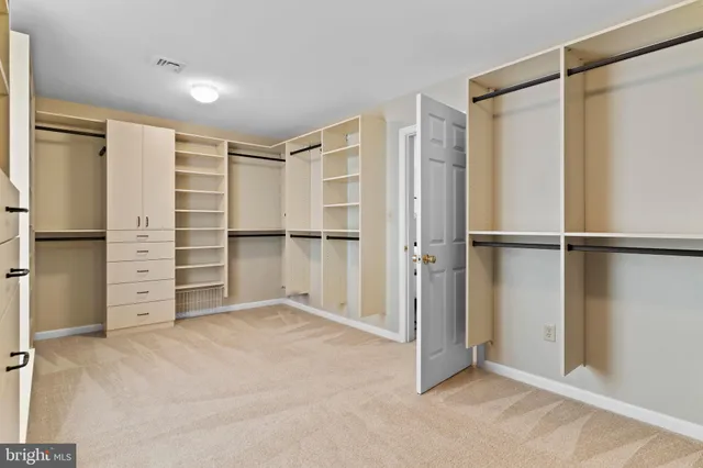 a view of walk in closet with empty racks