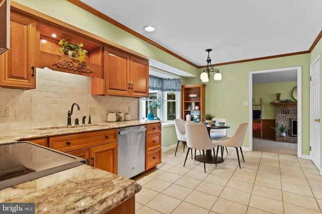 a dining hall with a dining table and chairs with wooden floor
