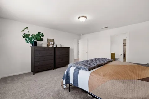 a bedroom with a bed and a dresser