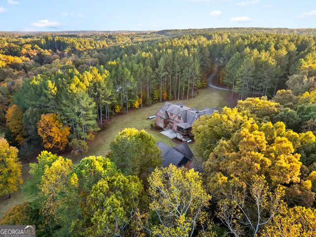 a view of a lake with a garden