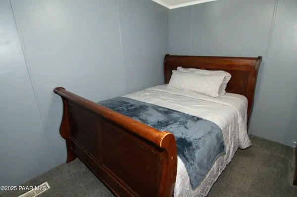 a close up of a bed