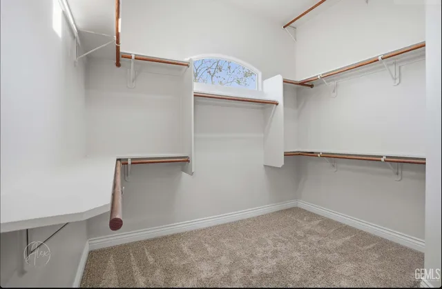a view of walk in closet with empty racks