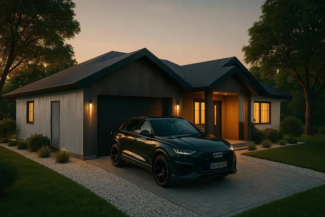 a car parked in front of a house