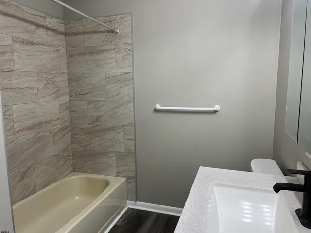 a bathroom with a bathtub