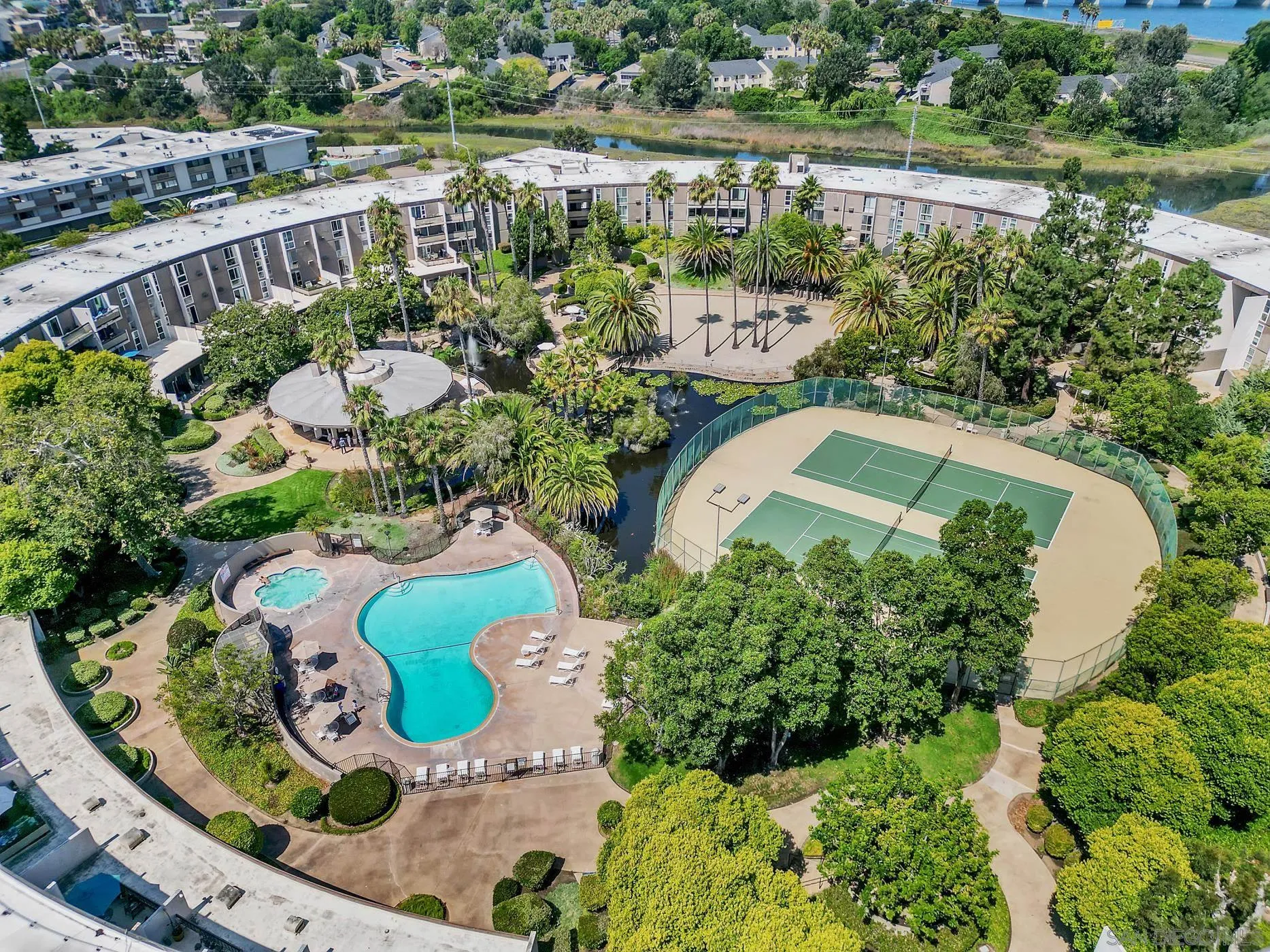 3050 Rue D’Orleans, Unit 461 San Diego, CA 92110 - Photo 23 of 23 an aerial view of a house with a garden and lake view