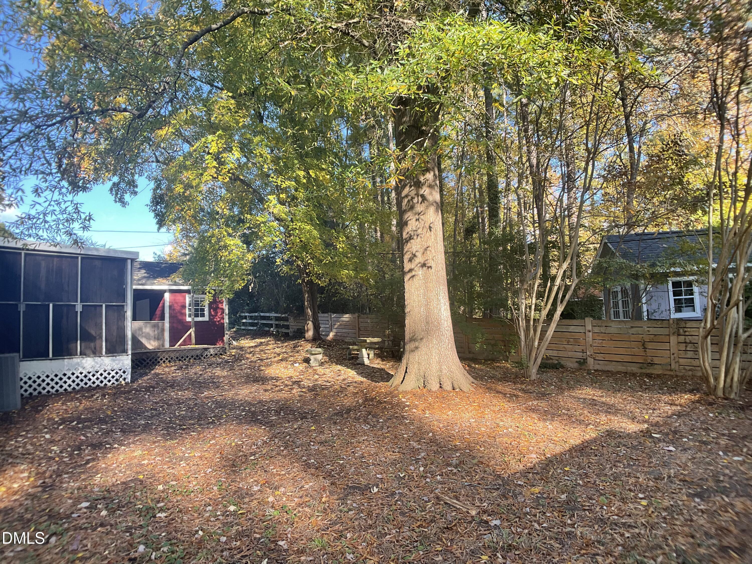 4219 Hope Valley Road Durham, NC 27707 - Photo 34 of 36 a view of a backyard with large tree and wooden fence