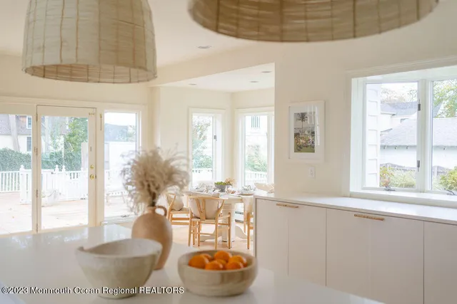 a view of a dining table and a window