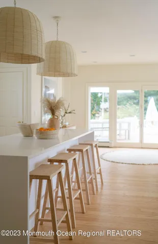 a dining room with wooden floor