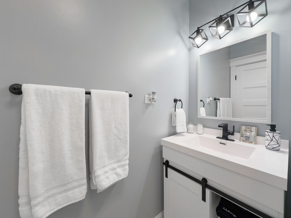 2039 West 23rd Street, Unit 2 Chicago, IL 60608 - Photo 10 of 21 a bathroom with a sink a mirror and a shower