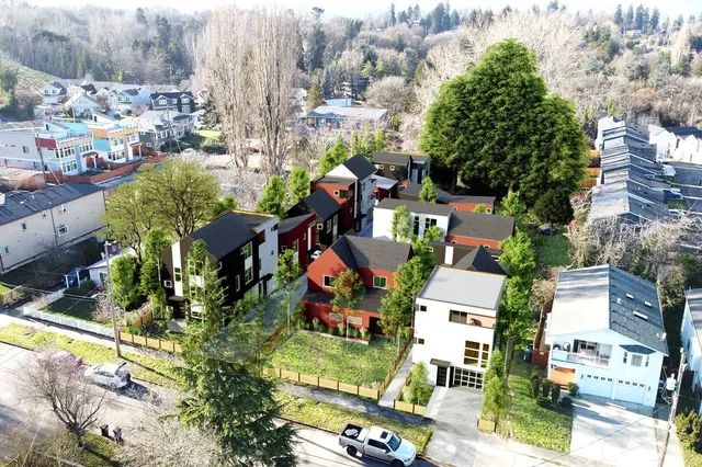 an aerial view of multiple house