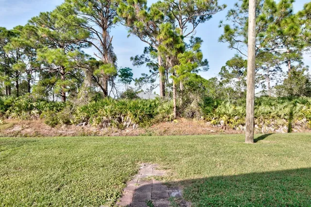 a view of yard with swimming pool and green space