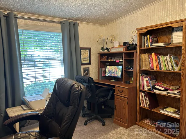a living room with furniture a bookshelf and a window