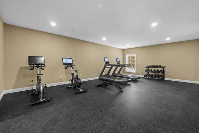 a view of a room with gym equipment