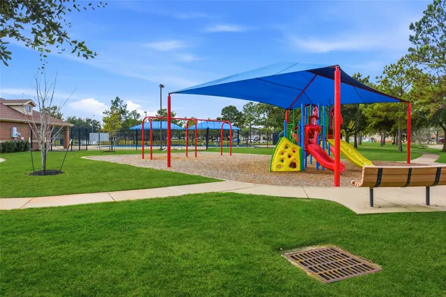 a view of a park with slide